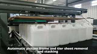 Bulk depalletizer for 2.5 gallon jugs with row stripper single filing- From A-B-C Packaging