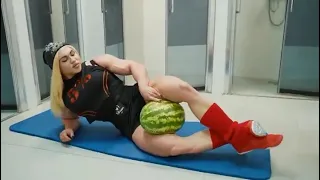 Big Russian Giantess Nataliya kuznetsova Crushing Watermelon between Thighs | FBB