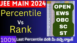 100% accurate Jee 2024 Percentile vs Rank Category వైజ్ గా | మీ పర్సంటైల్ కి ఎంత ర్యాంక్ వస్తుంది?