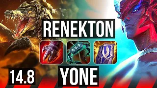 RENEKTON vs YONE (TOP) | Comeback, 54k DMG, Rank 8 Renekton, 20/6/15, Godlike | NA Challenger | 14.8