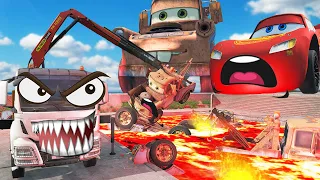 BIG Tow Mater VS Lightning McQueen with MONSTER Shark😥