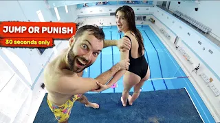 A BLOGGER GIRL tried JUMPING OFF the HIGHEST tower at the swimming pool | SCARY DIVING PUNISHMENT