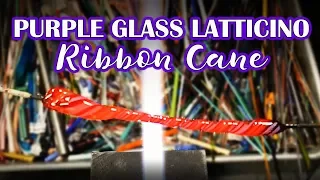 Glass Art Lampworking Purple Striped and Twisted Latticino Ribbon Cane for Murrini - demonstration
