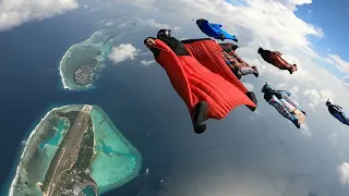 wingsuit flying over Maldives