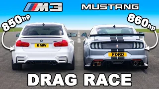 850hp BMW M3 v 860hp Ford Mustang: DRAG RACE