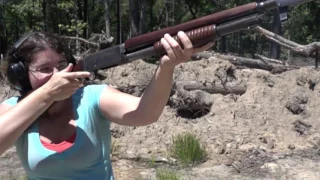 Mae fires the WWI Remington Model 10 Trenchgun