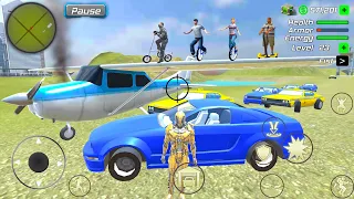 Super Crime Iron-Robot Ropehero Flying Cessna 172 Airplane Bike and Cars Drive - Android Gameplay.