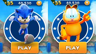 Sonic Dash vs Garfield Rush - Movie Sonic vs All Bosses Zazz Eggman All 61 Characters Unlocked