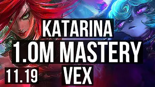 KATARINA vs VEX (MID) | 16/4/12, 1.0M mastery, 400+ games, Godlike | NA Diamond | v11.19