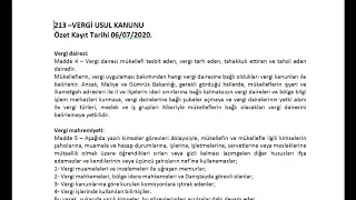 213 sayılı Vergi Usul Kanunu (Özet)