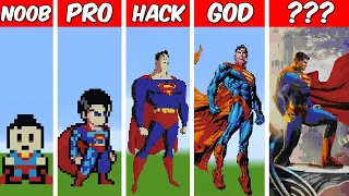 SUPERMAN DC Pixel Art Build in Minecraft ! Noob vs Pro vs Hacker vs God - Minecraft Animation