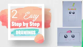 2 Easy Step by step drawings |How to draw a glass|How to draw a cake|@funlife7210