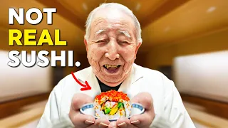 90 yr old Sushi Chef tries American Sushi for the First Time