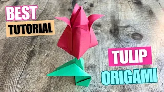 TULIP PAPER ORIGAMI EASY TUTORIAL | DIY ORIGAMI FLOWER TULIP | BEST ORIGAMI TUTORIAL TULIP FOLDING