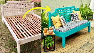 DIY - Transformamos uma CAMA VELHA em um LINDO BANCO DE JARDIM