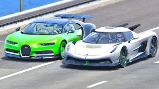 Koenigsegg Jesko Absolut vs Bugatti Chiron with NOS - Drag Race 20 km