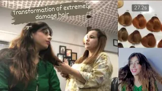 Hair Transformation | Care of Damage hair | haircut & dye .