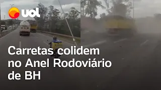 Carretas batem no Anel Rodoviário de BH após perseguição; vídeo mostra momento do acidente