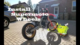 Exactly how to install Warp 9 supermoto wheels, sumo wheels on your dirt bike.  Honda CRF450 CRF450L