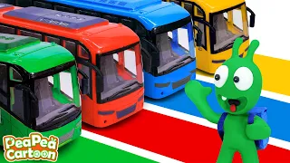 Four Color School Bus Adventure - Kid Learning - Pea Pea Cartoon