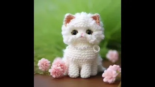 SO CUTE CAT 🐈 KITTY WHITE CROCHET WOOL AI MADE DESIGNS IDEAS - KLMNO ART