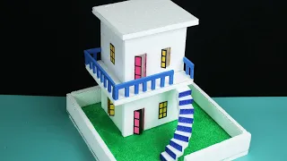 Thermocol building Making with curve stairs - School Project- House craft