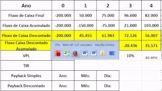 Calculando o VPL, TIR e Payback's - Exemplo Completo