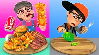 Rich vs Poor Food Challenge | Fried Chicken, BBQ Mukbang 🍗🍖 | Scary Teacher 3D | HUBA MUK