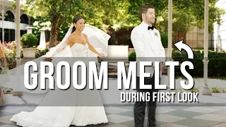 Groom completely melts at the sight of his bride!