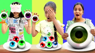 No Eye Vs One Eye Vs Two Eyes Drawing Challenge 👁️ | Family Challenge |  Cute Sisters