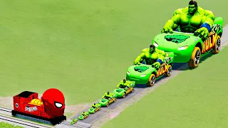 Big & Small Hulk Queen vs SpiderMan the Tank Engine Train | BeamNG.Drive