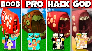 Minecraft Battle FAMILY SCP TRAIN EATER HOUSE BUILD CHALLENGE NOOB vs PRO vs HACKER vs GOD Animation