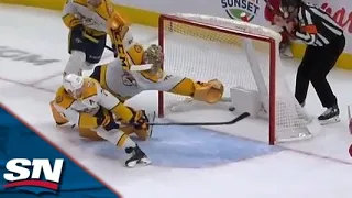 Predators' Juuse Saros Stuns Crowd With Spectacular Diving Save On Red Wings' Patrick Kane