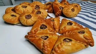 Pies with meat, potatoes and onions.