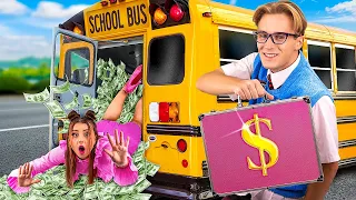 Ostatni w Autobusie Szkolnym Wygrywa 10 000 $! Wyzwanie Pieniężne!