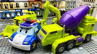 Transformers Stop motion & Lego City Prison Break: Excavator, Mixer Truck, Bulldozers Robot Car Toys