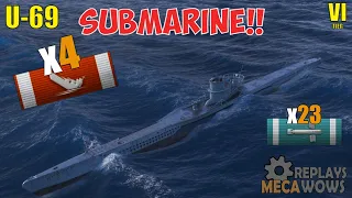 SUBMARINE U-69 4 Kills & 111k Damage | World of Warships Gameplay