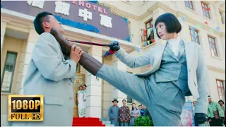 Bullies bully old men, Kung Fu girl kicks them away one by one