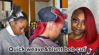 How To Do Protective Quickweave | Blunt Bob Cut ✂️ | Dye Your Leave Out Natural Hair Ft Ulahair.🍒