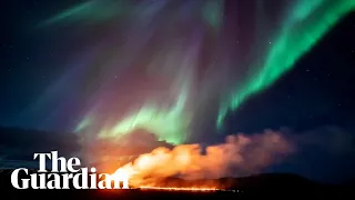 Stunning timelapse footage captures northern lights over erupting Iceland volcano