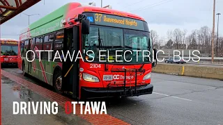 #2104 OC Transpo Electric Bus New Flyer XE40, arriving and departing