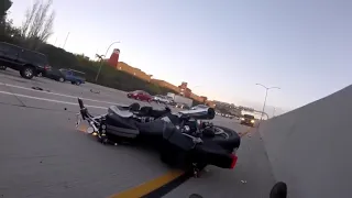 Nasty motorcycle crash. Motorcyclists, a reminder to dress for the slide and not the ride!