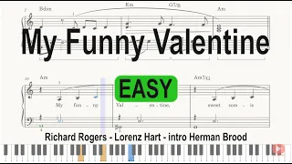 My Funny Valentine EASY piano tutorial (intro Herman Brood) FREE SHEET MUSIC