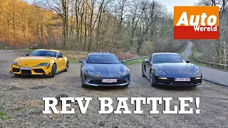 A110S vs. Supra vs. Cayman Rev Battle! - AutoWereld