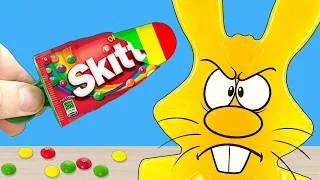 Мороженое из конфет SKITTLES для желейного зайца Харитона