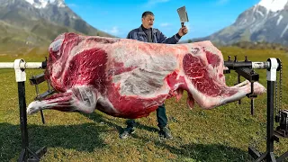 Cooking Shawarma From A Whole Bull On A Spit! It Was Enough For The Whole Village!