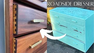 Amazing RESTORATION / MAKEOVER of a Curbside Dresser. Mid century modern style with brass inlay