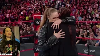 WWE Raw 4/9/18 Ronda Rousey hugs Stephanie McMahon