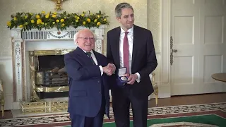 President Higgins appoints Simon Harris as Taoiseach at a ceremony in Áras an Uachtaráin