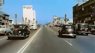 A Drive Through Los Angeles 1950s in color [60fps, Remastered] w/sound design added